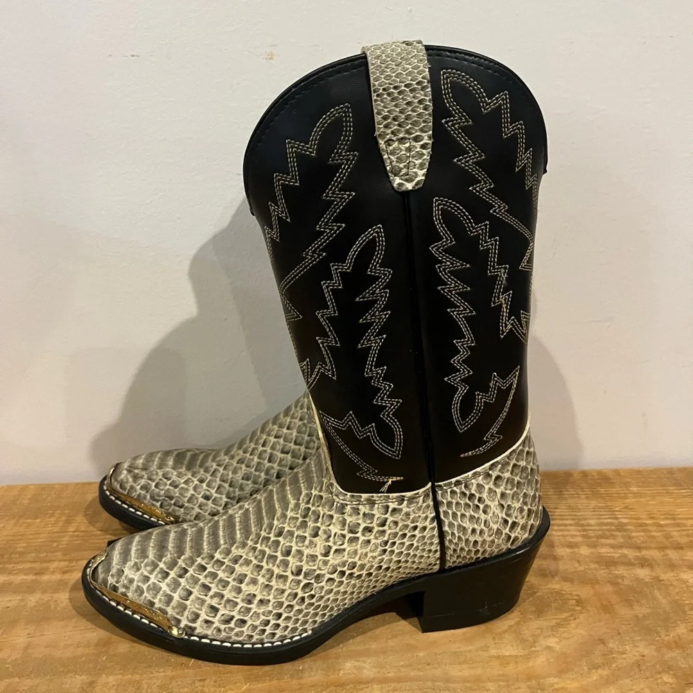 Unbranded Texas made cowgirl youth snakeskin and leather boots size 4.5 EUC‎